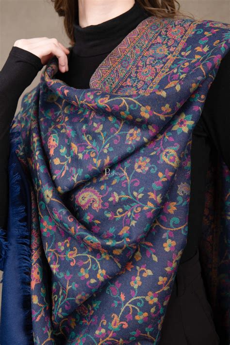Pashtush Womens Faux Pashmina Shawl, Ethnic Jamawar Design, Navy Blue ...