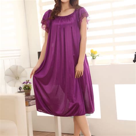 Rigardu Women's Satin Nightgown Women Summer Lace Ice Silk Short Sleeve ...