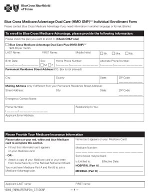 Fillable Online Blue Cross Medicare Advantage Dual Care (HMO SNP ...