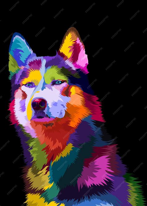 Colorful husky dog on pop art geometric polygonal animals | Premium Vector