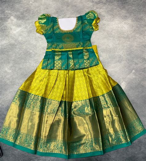 Ready To Wear Lime Green Pavadai with Contrast Green Blouse – Kumaran Silk