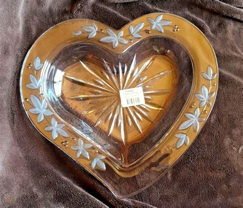 Mikasa Large Heavy Etched Crystal Heart-Shaped Platter Bowl Dish Tray ...