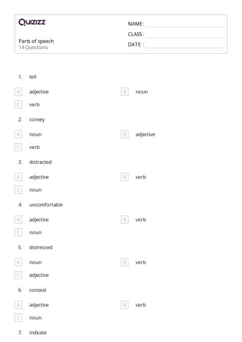 50+ Parts of Speech worksheets for 8th Class on Quizizz | Free & Printable