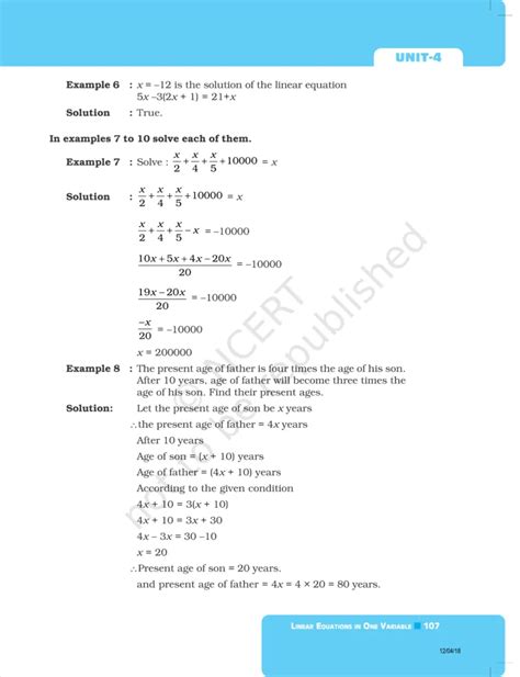 NCERT Exemplar Class 8 Maths Chapter 4 - Linear equations in one variable