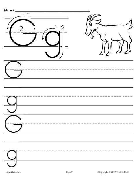 Writing The Letter G Worksheet for Preschoolers