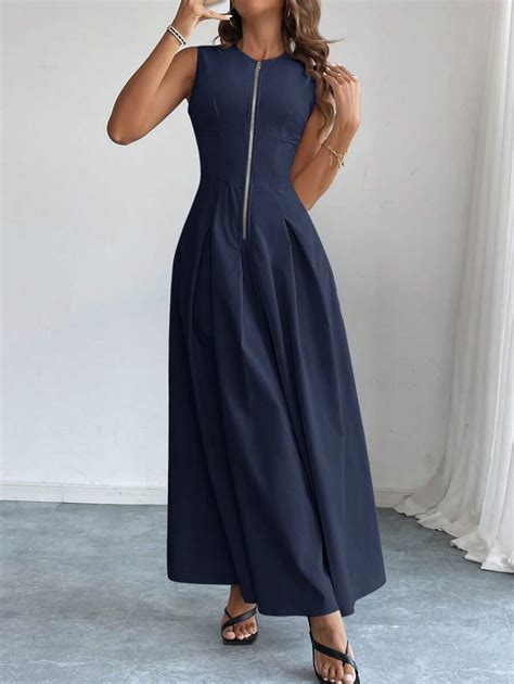 Firerie Women's Elegant Commuter Round Neck Sleeveless Front Zipper ...