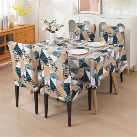 Premium Dining Table & Chair Cover Combo - Cross Blue - Trendize
