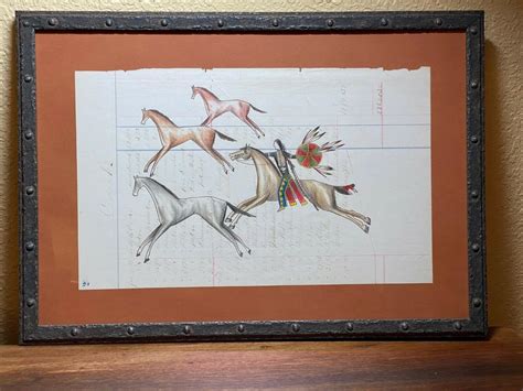 Native American Ledger drawing, four horses, one rider, unknown date ...