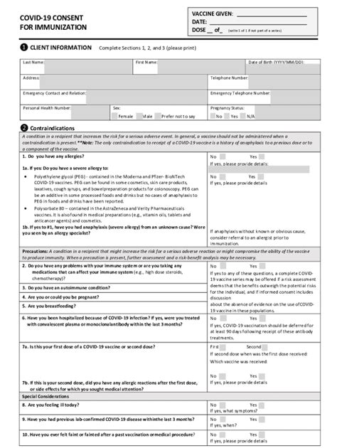 Fillable Online COVID-19 CONSENT VACCINE GIVEN DATE: FOR IMMUNIZATION ...