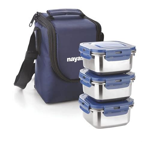 Buy Nayasa Stainless Steel Eco Crunch 3 Lunch Box with 3 Containers of ...