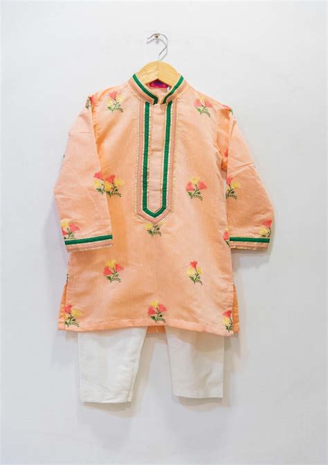 Peach Floral Embroidered Kurta Set – Lil Angels