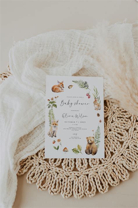 Woodland Baby Shower Invitation Template, Printable Baby Shower ...