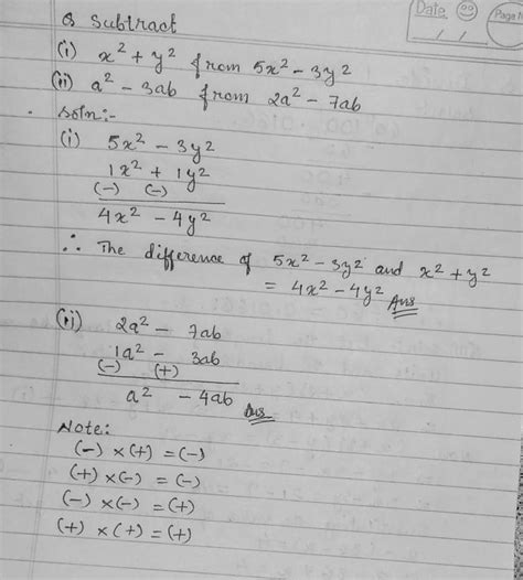 subtracti) x^2 + y^2 from 5x^2 - 3y^2ii) a^2 - 3ab from 2a^2 - 7ab ...