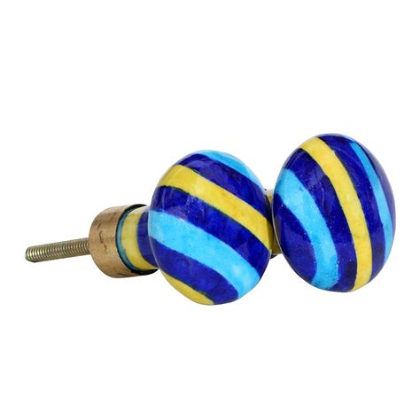 R.V. CRAFTS Door Drawers Knobs in Ceramic Blue Pottery Set of 2 ...