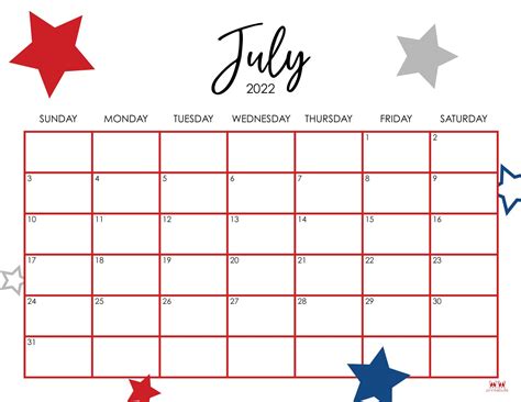 July 2022 Calendars - 33 FREE Printables | Printabulls