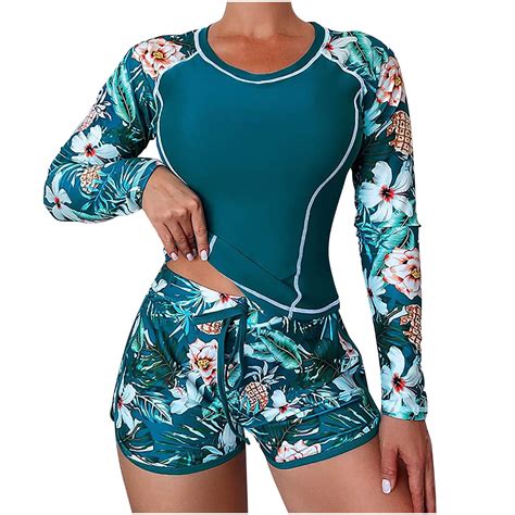 Feimerou Women Two Piece Rash Guard Long Sleeve Swimsuit Swim Shirt ...
