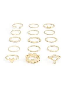 ZAVERI PEARLS Set of 15 Gold Tone Contemporary Stackable Rings For ...