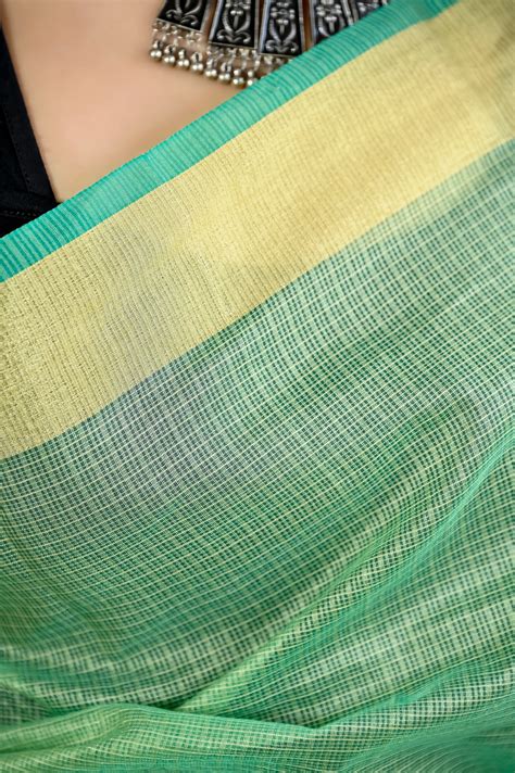 Pista green color kota silk saree with heavy zari border – Jaipur Tex