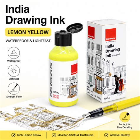 Lemon Yellow Waterproof Drawing Ink 100ml | Isomars Artist Ink