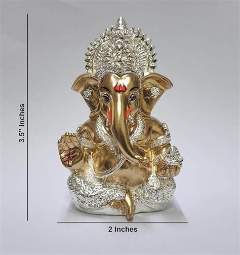 Silver Plated Antique Gold Ganesha Idol for Car Dashboard | Gold Art India