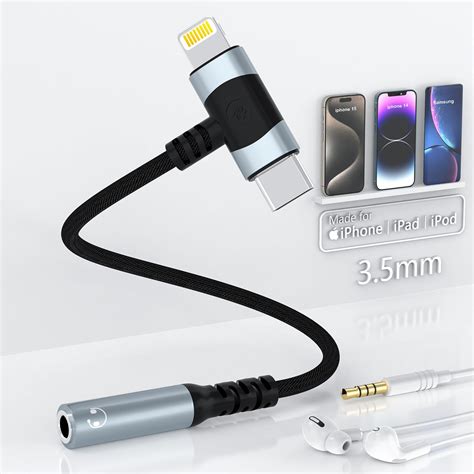 Amazon.com: MTAKYA 2-in-1 Lightning & USB-C to 3.5 mm Jack Audio ...