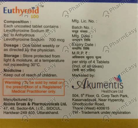 Euthyroid 700 MCG Tablet (4): Uses, Side Effects, Price & Dosage ...