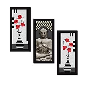 PRINTELLIGENT Set of 3 Wall Painting with Frames Buddha Painting Wall ...