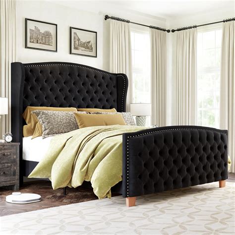 Amazon.com: LUXOAK Luxurious King Size Bed Frame with 62" Headboard ...