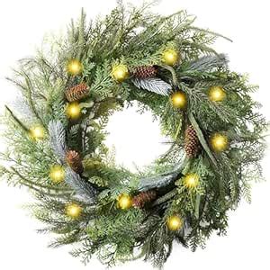 Buy Decorbyhannah Christmas Wreath, 24 inch Prelit Real Touch Norfolk ...