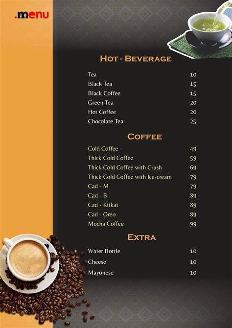 Menu at Sam's Cafe, Karad