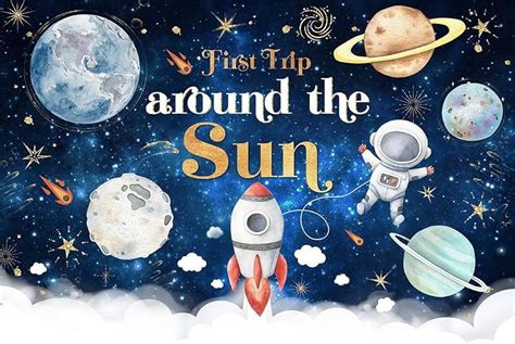 First Trip Around The Sun Birthday Backdrop for Boy Outer Space Sun 1st ...