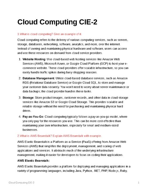 Cloud Computing CIE-2-1 - Cloud Computing CIE- 1 is cloud computing ...