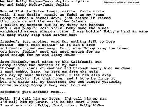 Love Song Lyrics for:Me And Bobby Mcgee-Janis Joplin