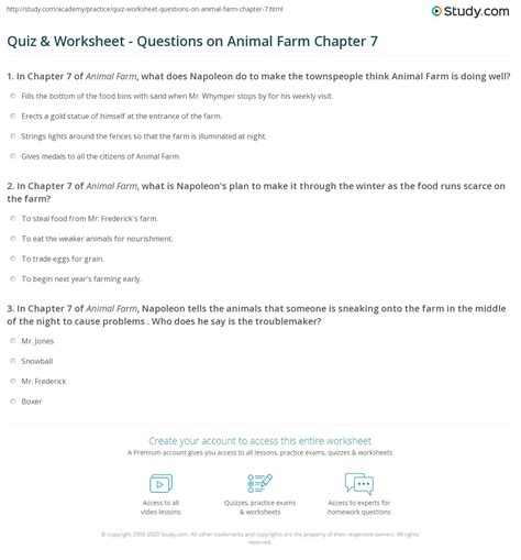 Quiz & Worksheet - Questions on Animal Farm Chapter 7 | Study.com