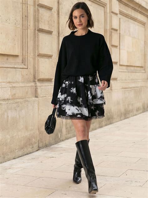 Buy Religion Black Corinne Mini Ruffle Skirt In Monochrome Blossom ...