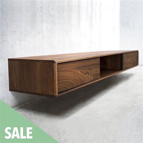 Solid black walnut white oak floating media console cabinet entryway ...