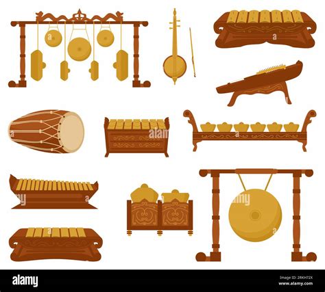 Vector set of traditional percussion musical instruments in the flat ...