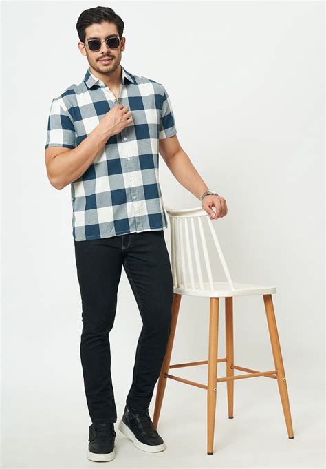Men Blue White Checks Casual Shirt – Cottonking