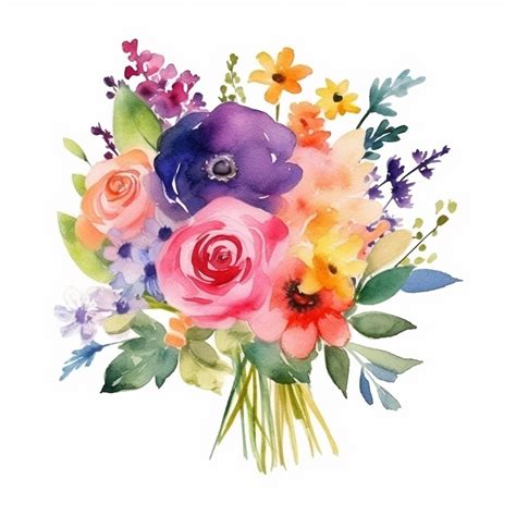 Premium Photo | A bouquet of flowers watercolor painting