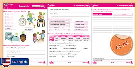 ESL Curriculum (US-English Version) Level 5 Lesson 4 Activity Sheet