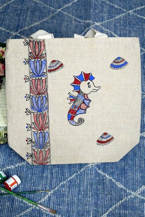 Elegant Ethnique Handpainted Cotton Jute Tote Bag – Diorama Designs
