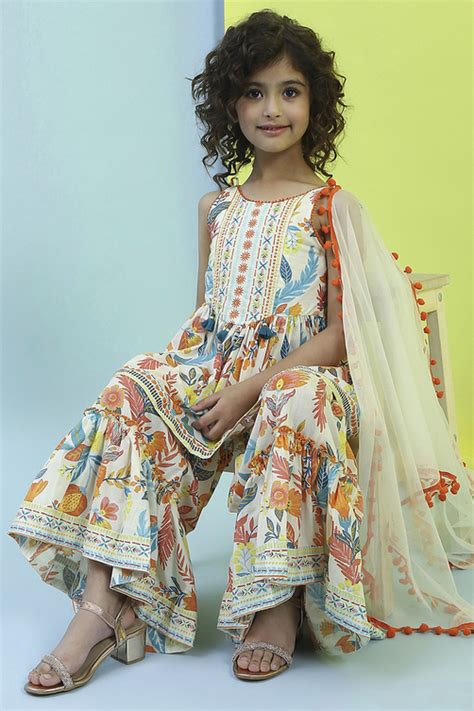 Buy Multi-Colored Printed Gathered Suit Set Online at Biba India