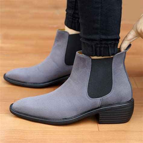 Height Increasing Suede Material Grey Casual Chelsea Boots For Men-Jon ...