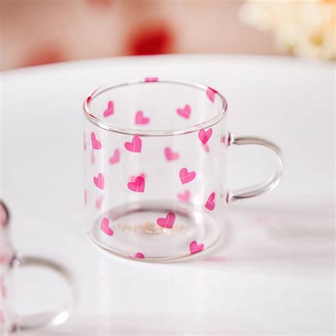 Little Hearts Glass Small Coffee Cup Set Of 2 140ml Online - Premium ...