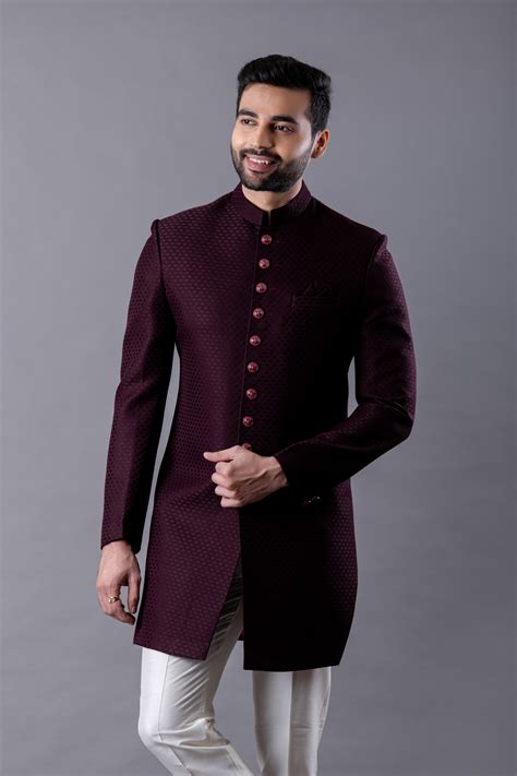 Wine indo western in jacquard