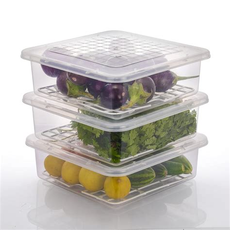 XIBO plastic fridge storage box with Removable Drain Plate and Lid ...