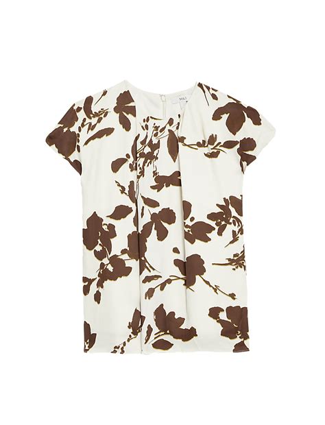 Buy Satin Floral Pleat Detail Cap Sleeve Blouse at Marks & Spencer