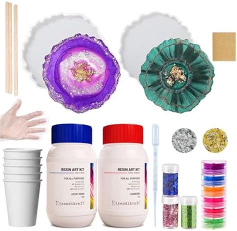 TRENDIKRAFT 27pcs DIY Twin Coaster Epoxy Resin Art Materials Kit for ...