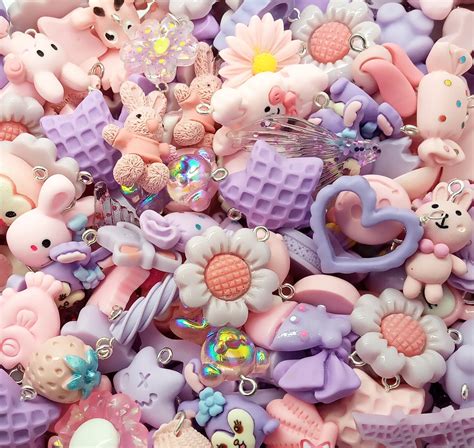 Pink & Purple Charm Mix, 25 pc Cute Resin Cabochon Grab Bag, Kawaii ...