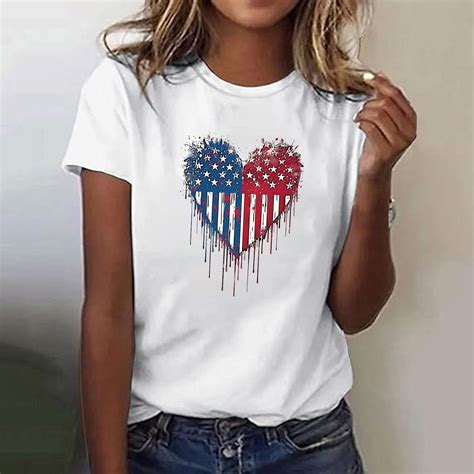Cavosen Red White and Blue Shirts for Women Plus Size Patriotic Short ...